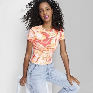 Wild Fable Orange Marble Short Sleeve T Shirt Size M